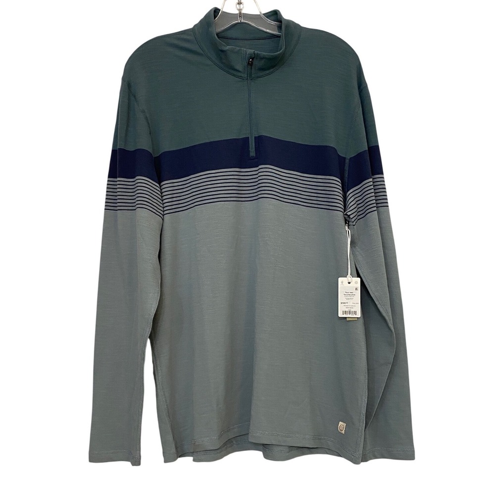 Marine Layer Mens Midweight Air Quarter Zip Pullover North Atlantic Large NWT